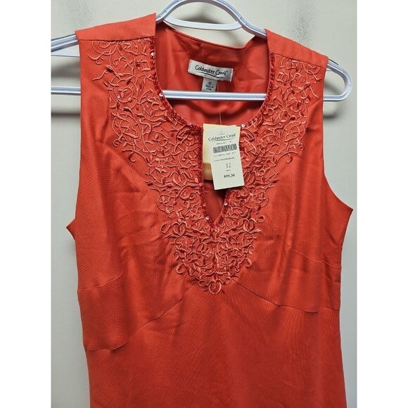 NWT Coldwater Creek Sz 12 Linen Blend Sleeveless Orange V-Neck Beaded Maxi Dress - Picture 2 of 9
